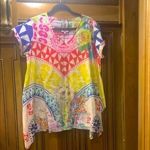 JOHNNY WAS Floral Geometric Patchwork Print Tunic Size Medium